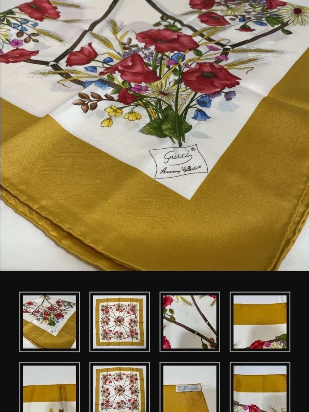 Gucci Silk Floral Scarf in Mustard Yellow & White